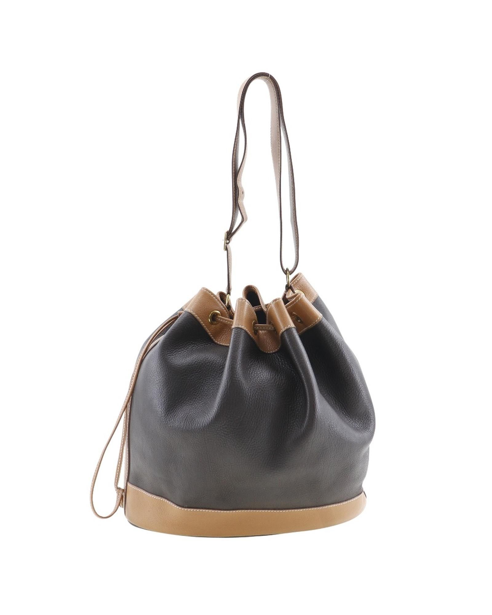 image of Hermes Drawstring Leather Market Bag In Brown, Women's