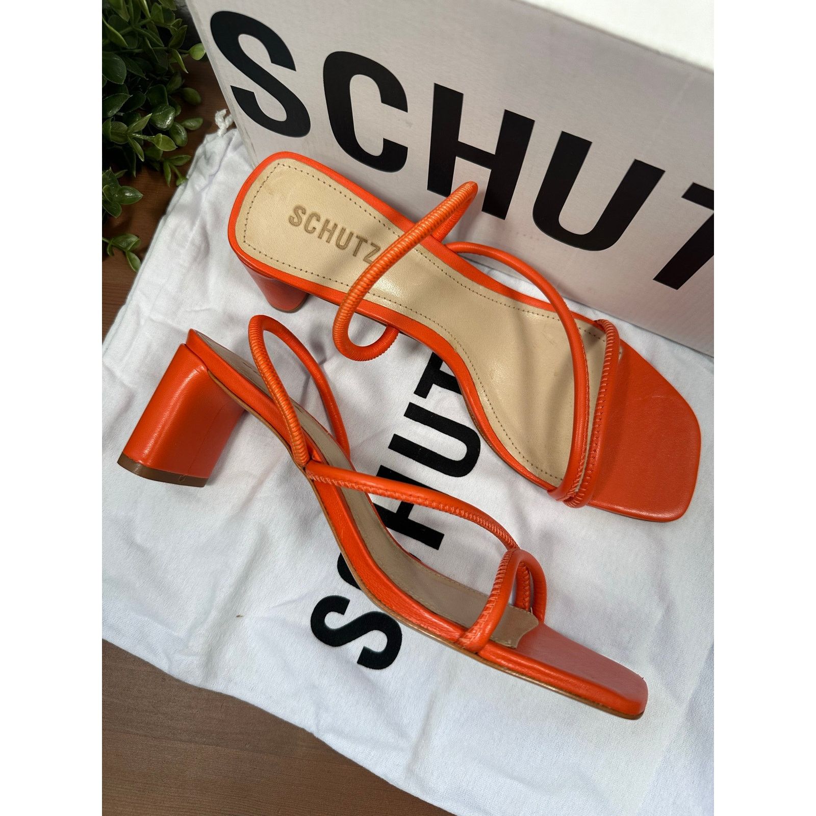 SCHUTZ Schutz Chessie Mid Leather Mid Heel Sandals Orange Size 9 Size US 9 / IT 39 - 2 Thumbnail