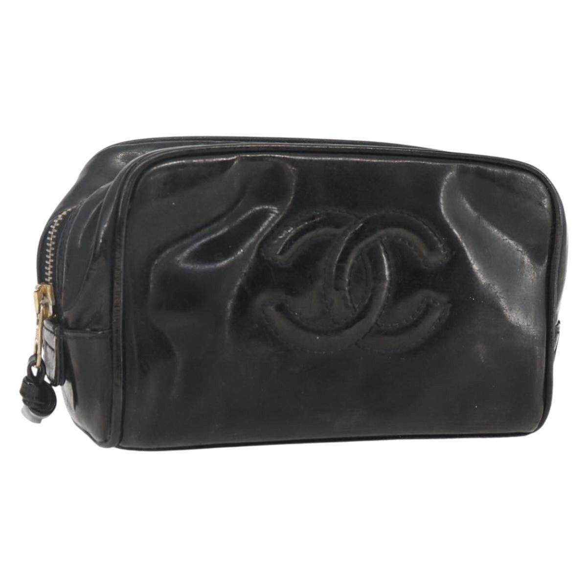 Chanel Chanel Pouch Patent Leather Black Gold CC Size ONE SIZE - 1 Thumbnail