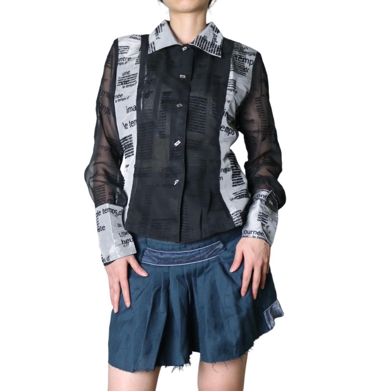 Jean Paul Gaultier NWT Biche De Bere Flocked Text Mesh Paneled Button Shirt Size M / US 6-8 / IT 42-44 - 1 Thumbnail