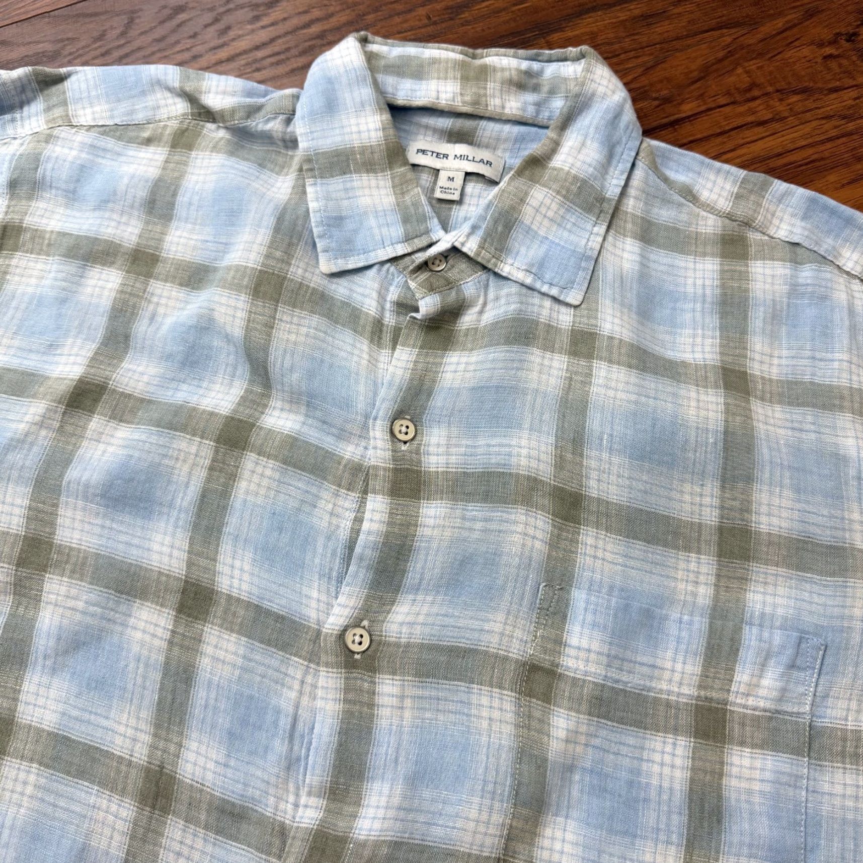 Peter Millar Peter Millar Shirt Mens M Blue Linen Plaid Long Sleeve Lightweight Pocket Button-Up Shirt Size US M / EU 48-50 / 2 - 2 Thumbnail
