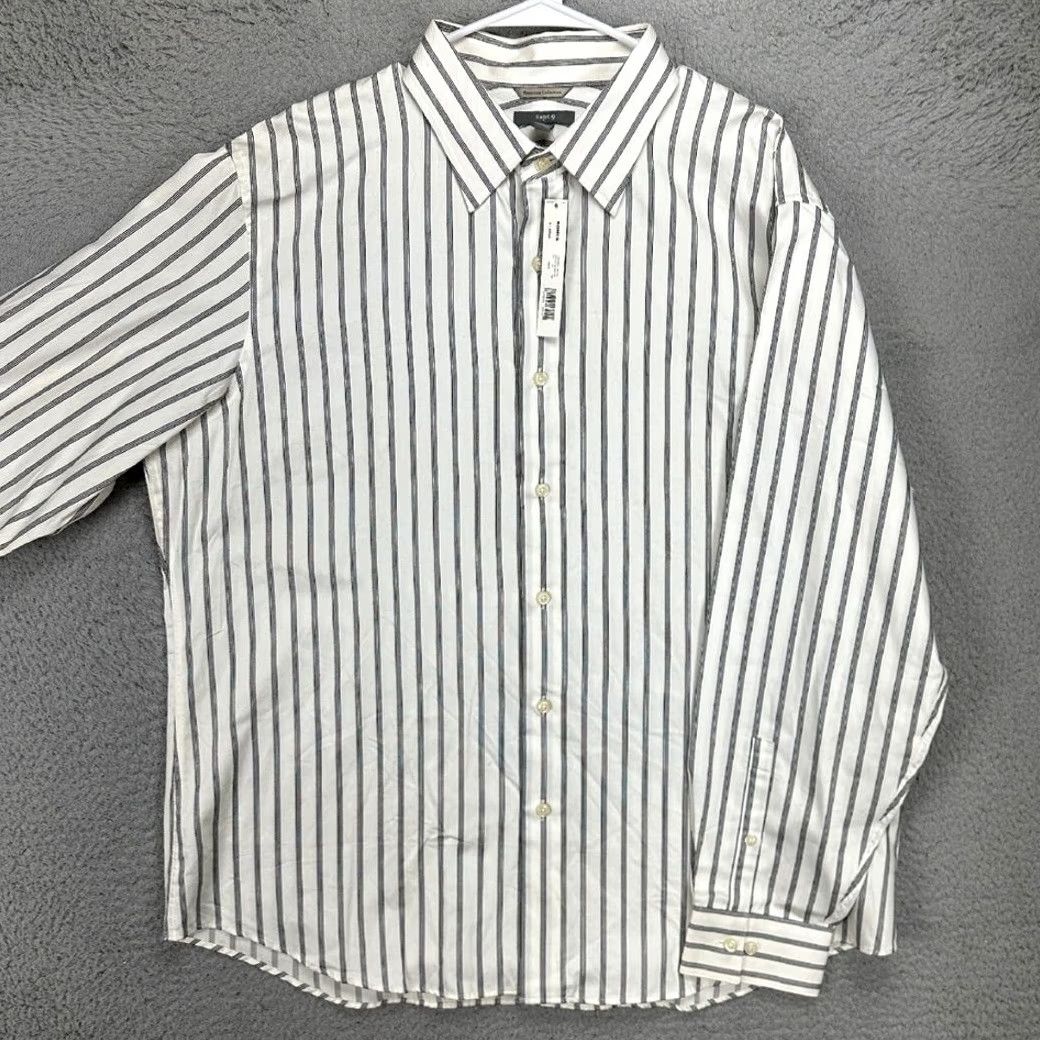 Apt. 9 Apt. 9 Button Up Shirt Mens XL Cream Black Stripe Casual Long Sleeve 100% Cotton Size US XL / EU 56 / 4 - 2 Thumbnail
