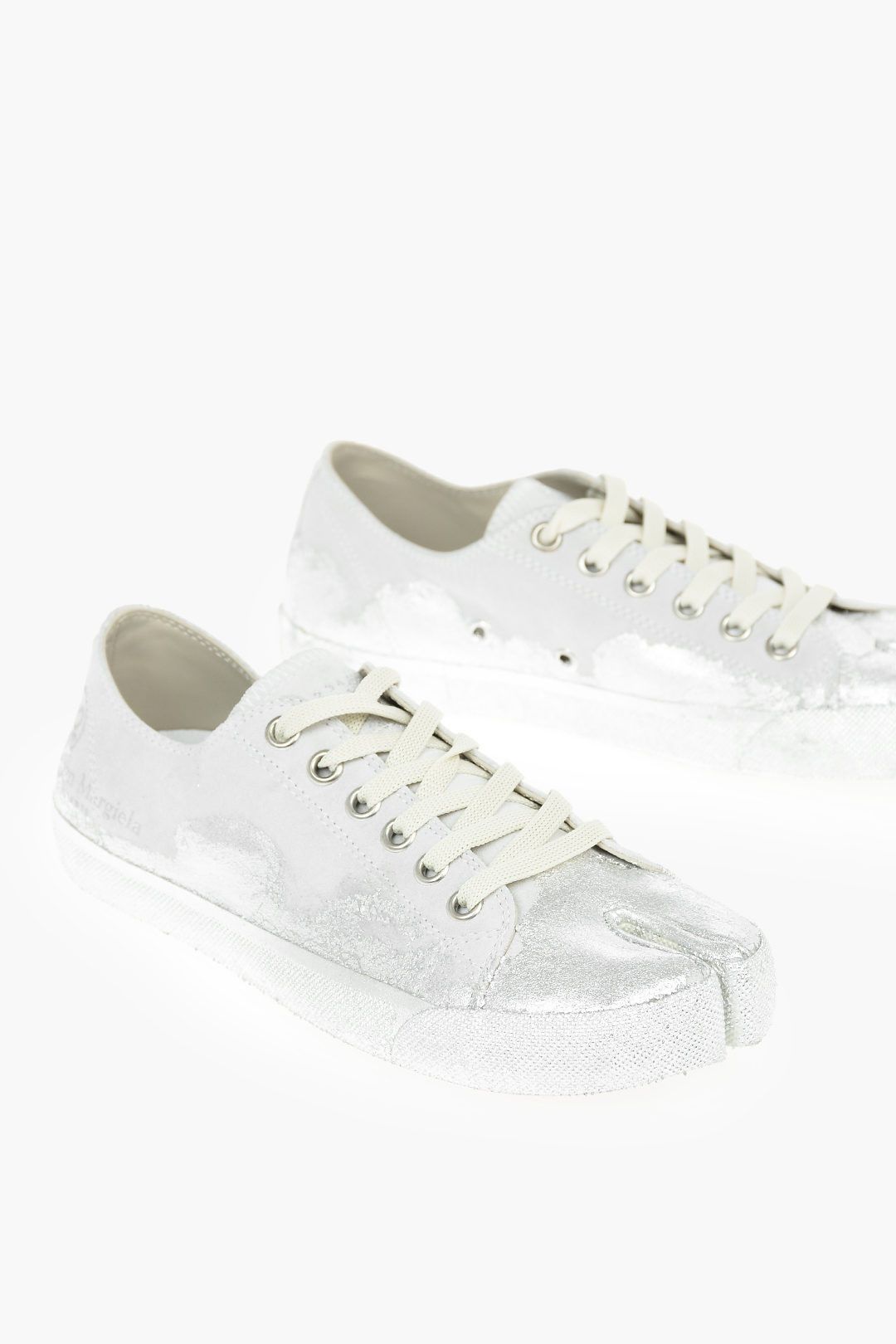 Maison Margiela o1y1124 Canvas Low-Top Sneakers In Light Grey & Silver Size US 9 / EU 42 - 1 Thumbnail
