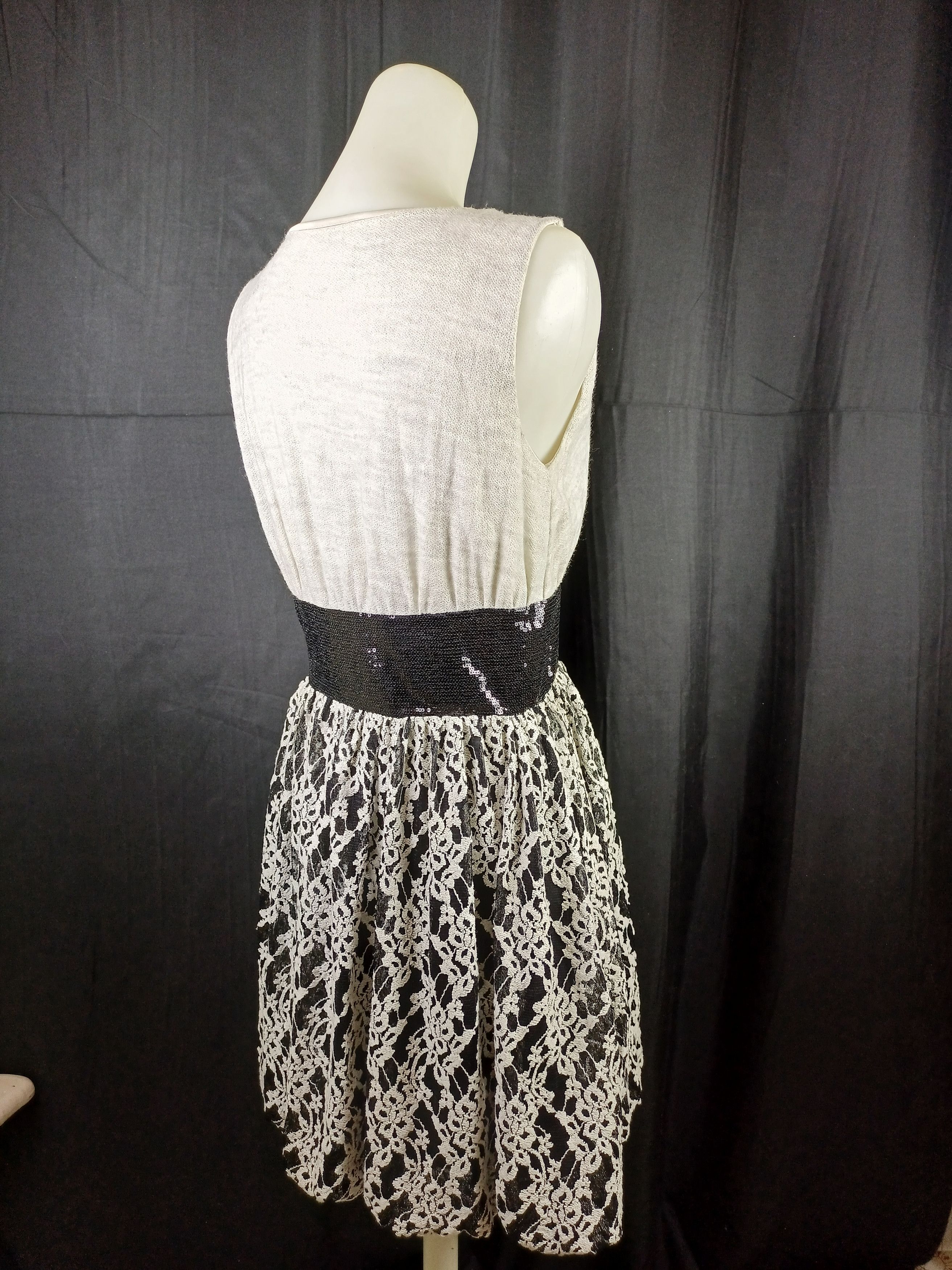 Japanese Brand Cat's Women's Sleeveless Side Zipper Black Sequin Lace Dress Size M / US 6-8 / IT 42-44 - 16 Thumbnail