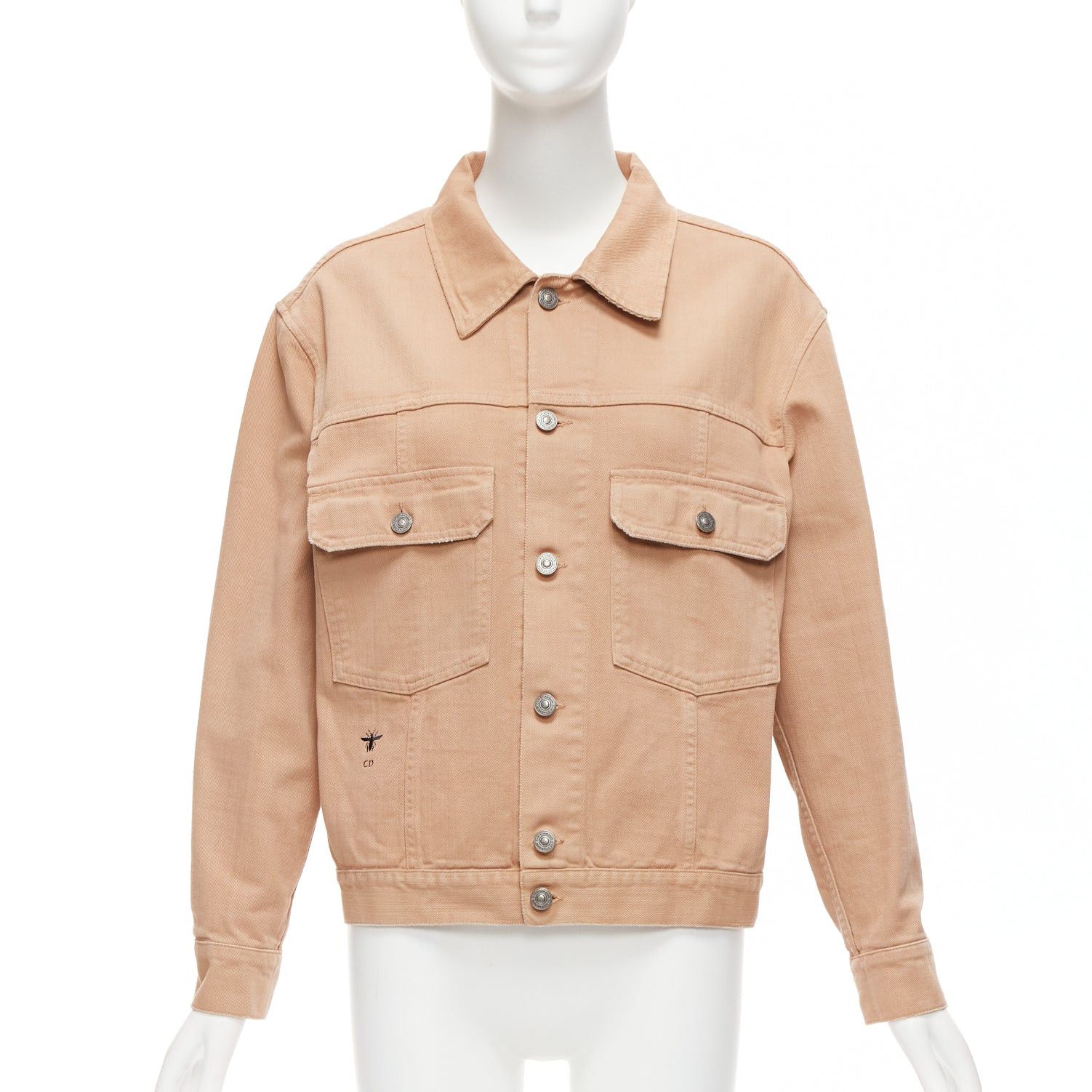 CHRISTIAN DIOR dirty peach denim CD bee logo boxy trucker jacket FR36 S