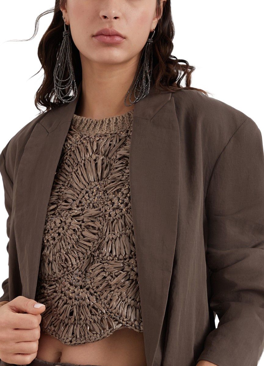 Brunello Cucinelli o1w1db10825 Woven Jacket Wool in Dark Brown Size M / US 6-8 / IT 42-44 - 5 Thumbnail