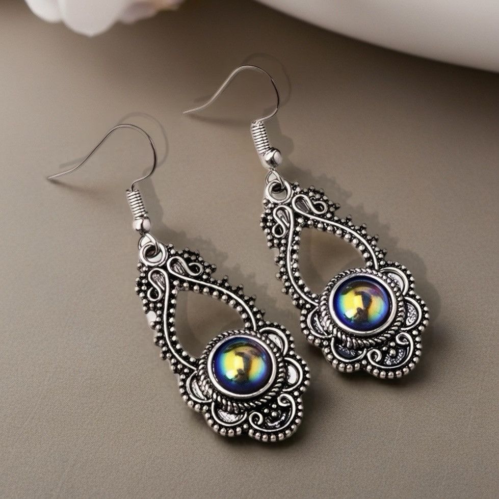 Other New Antique Silver Gothic Victorian Dark Stone Boho Earrings Size ONE SIZE - 1 Thumbnail