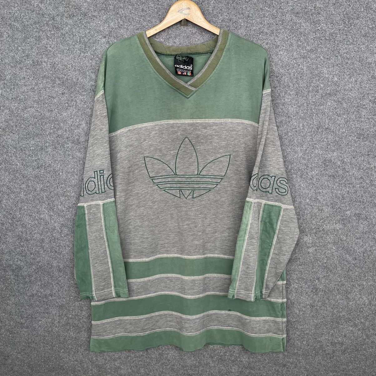 Adidas × Vintage Vintage 1990s Adidas Big Logo Distressed Sweatshirt Size US L / EU 52-54 / 3 - 1 Thumbnail