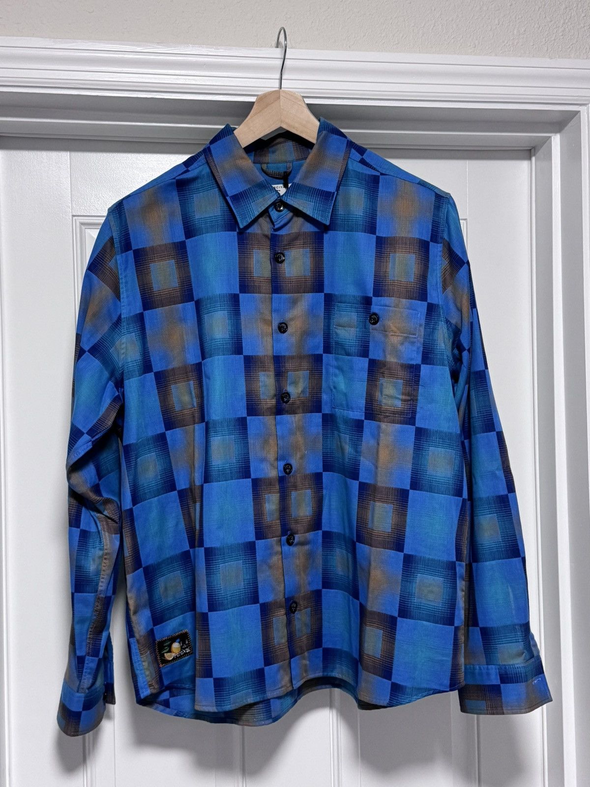 Percival NWT Percival Razzle Check Knit Long Sleeve Shirt Blue Multi Size US XL / EU 56 / 4 - 12 Thumbnail