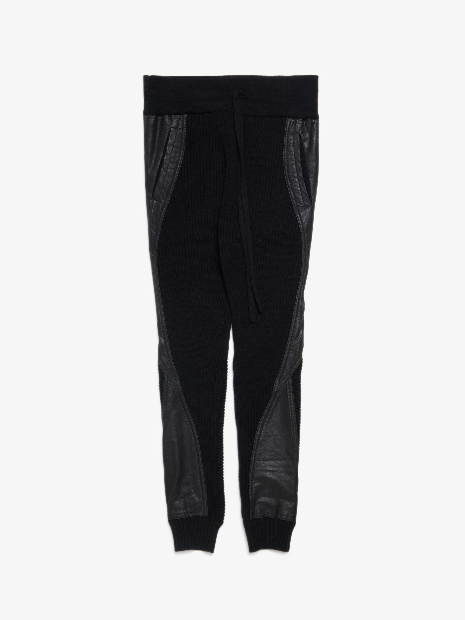 image of Haider Ackermann Black Leather Inserts Woolen Pants, Men's (Size 30)