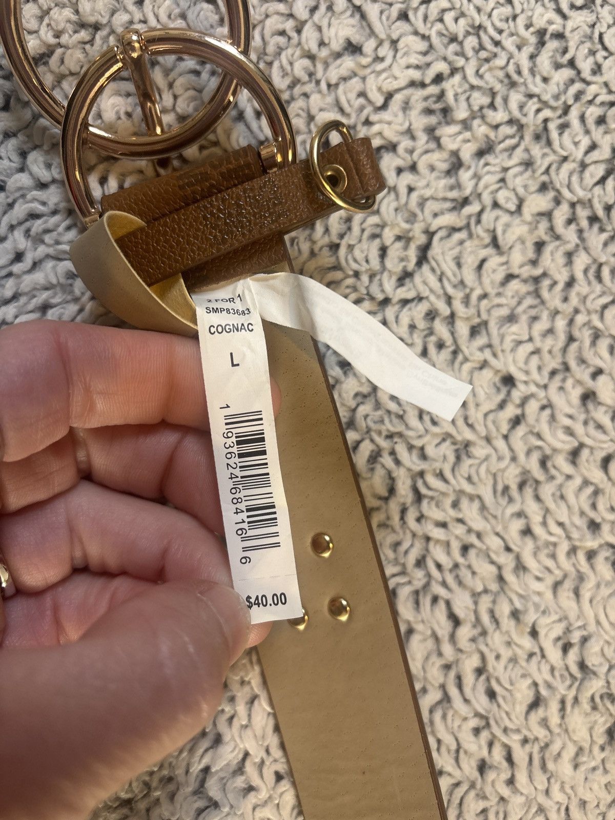 Steve Madden SM Cognac Brown Checkered Belt – Double Ring Buckle – Size L Size ONE SIZE - 3 Thumbnail