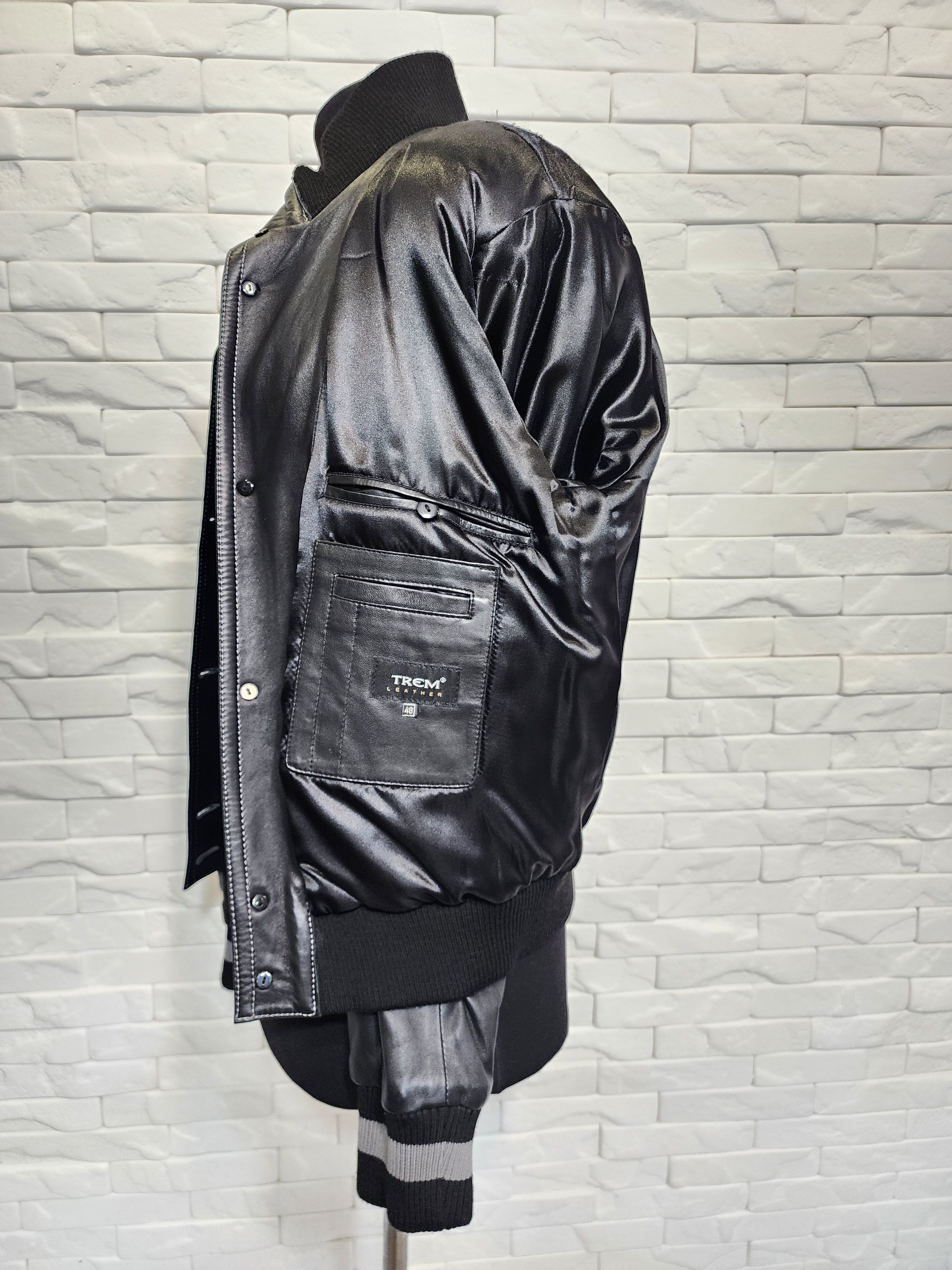 Genuine Leather Men's Black Genuine Leather Jacket: Buttoned Pockets Size US L / EU 52-54 / 3 - 10 Thumbnail