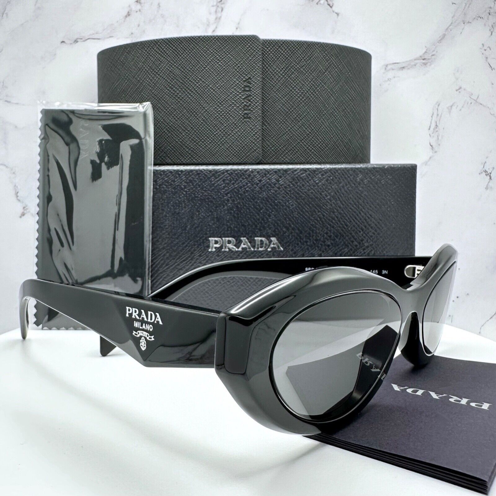 Prada New Prada Sunglasses Black Acetate Symbole Logo Slim Size ONE SIZE - 19 Thumbnail