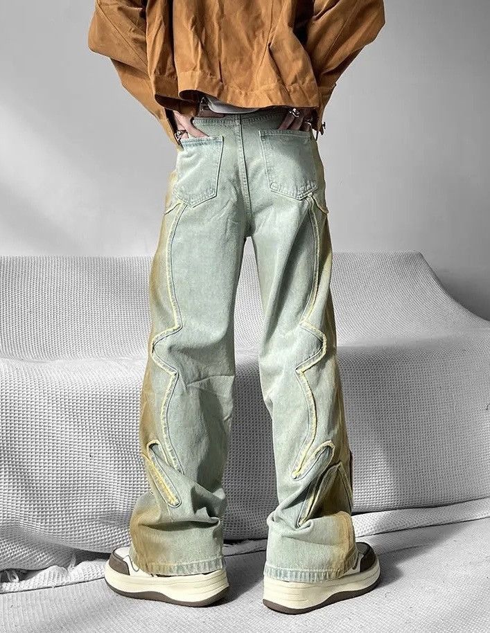 Japanese Brand × Jean Retro yellow mud straight wide leg draped design jeans Size US 30 / EU 46 - 5 Thumbnail
