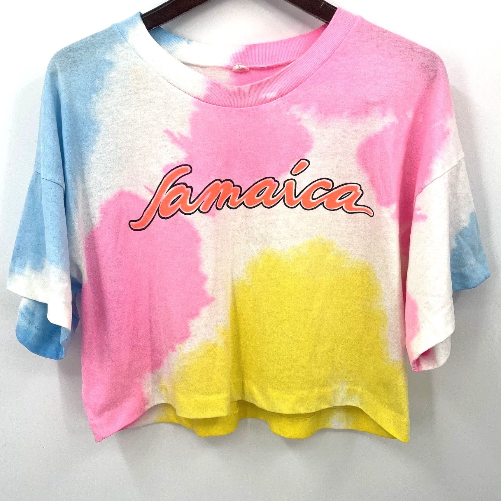 Pinko VINTAGE Jamaica Shirt Pink Orange Neon One Size Cropped 90s Single Stitch y2k - Nike?? Size ONE SIZE - 2 Thumbnail