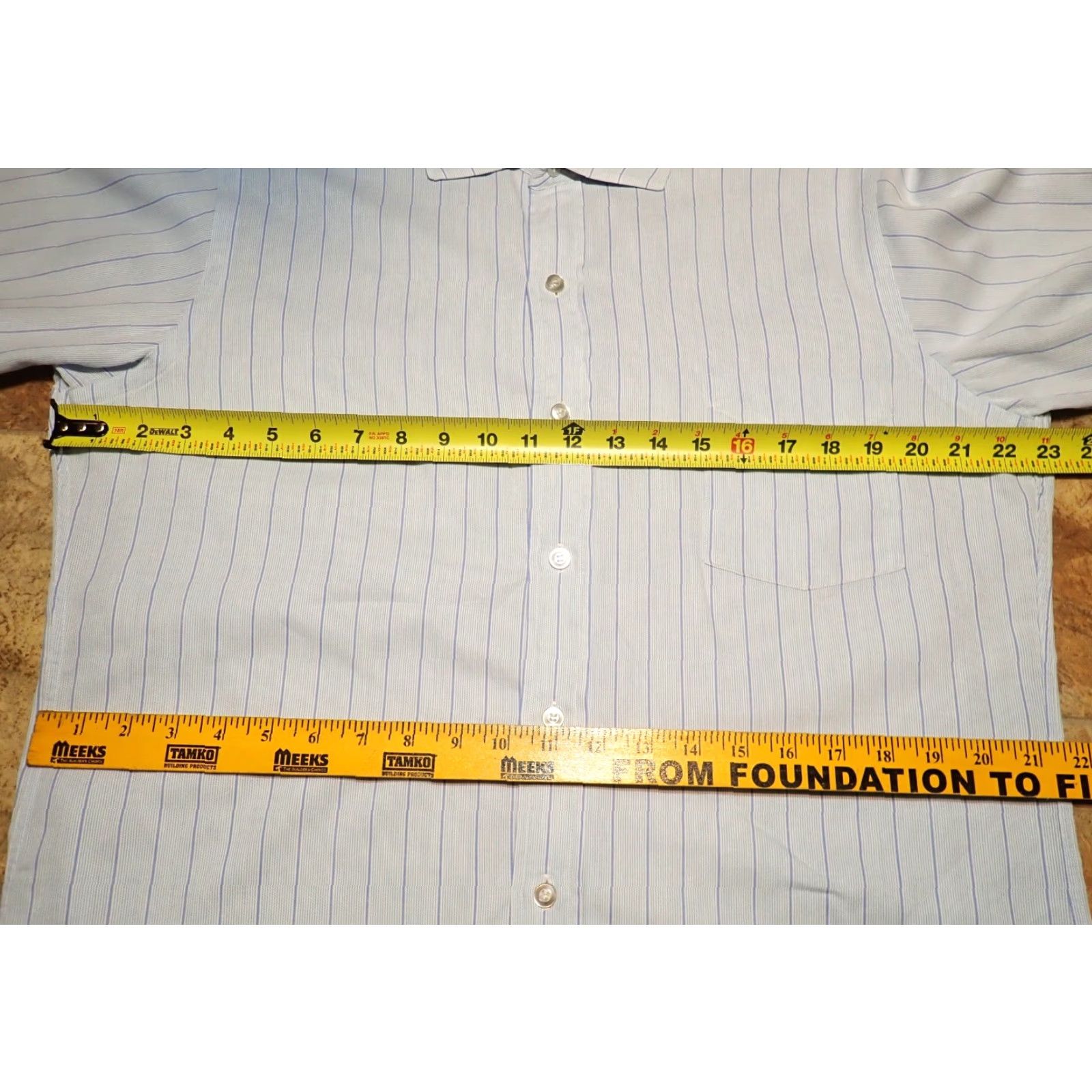 Enro VINTAGE Enro Men's Dress Shirt White Blue Striped 1960s Civilian Cotton French Cuff L Mens 46 inch Size 42R - 5 Thumbnail
