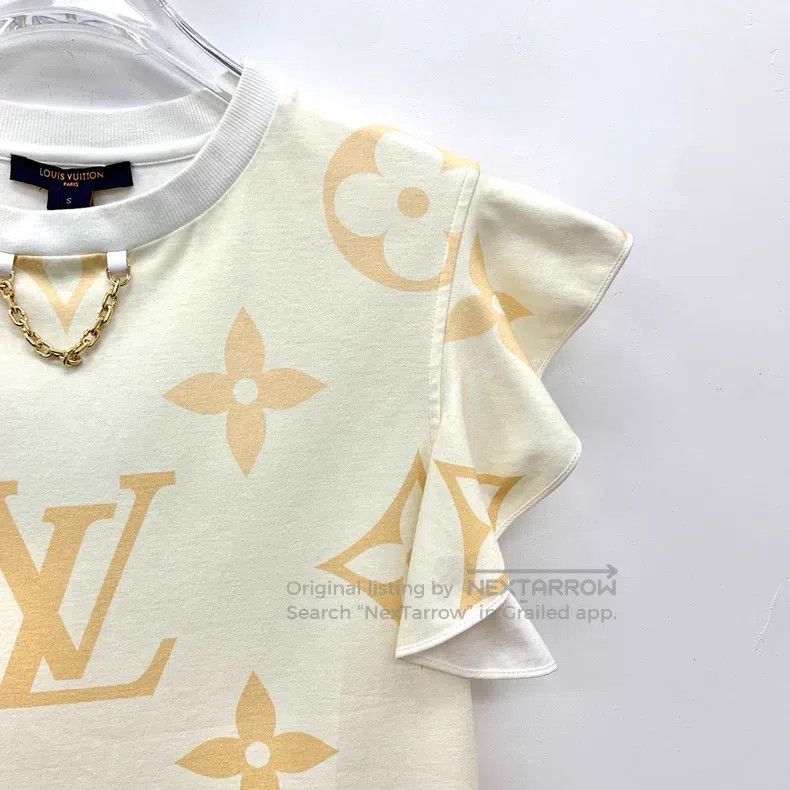 Louis Vuitton Louis Vuitton Beige logo print cotton crewneck lace sleeve Size S / US 4 / IT 40 - 3 Thumbnail