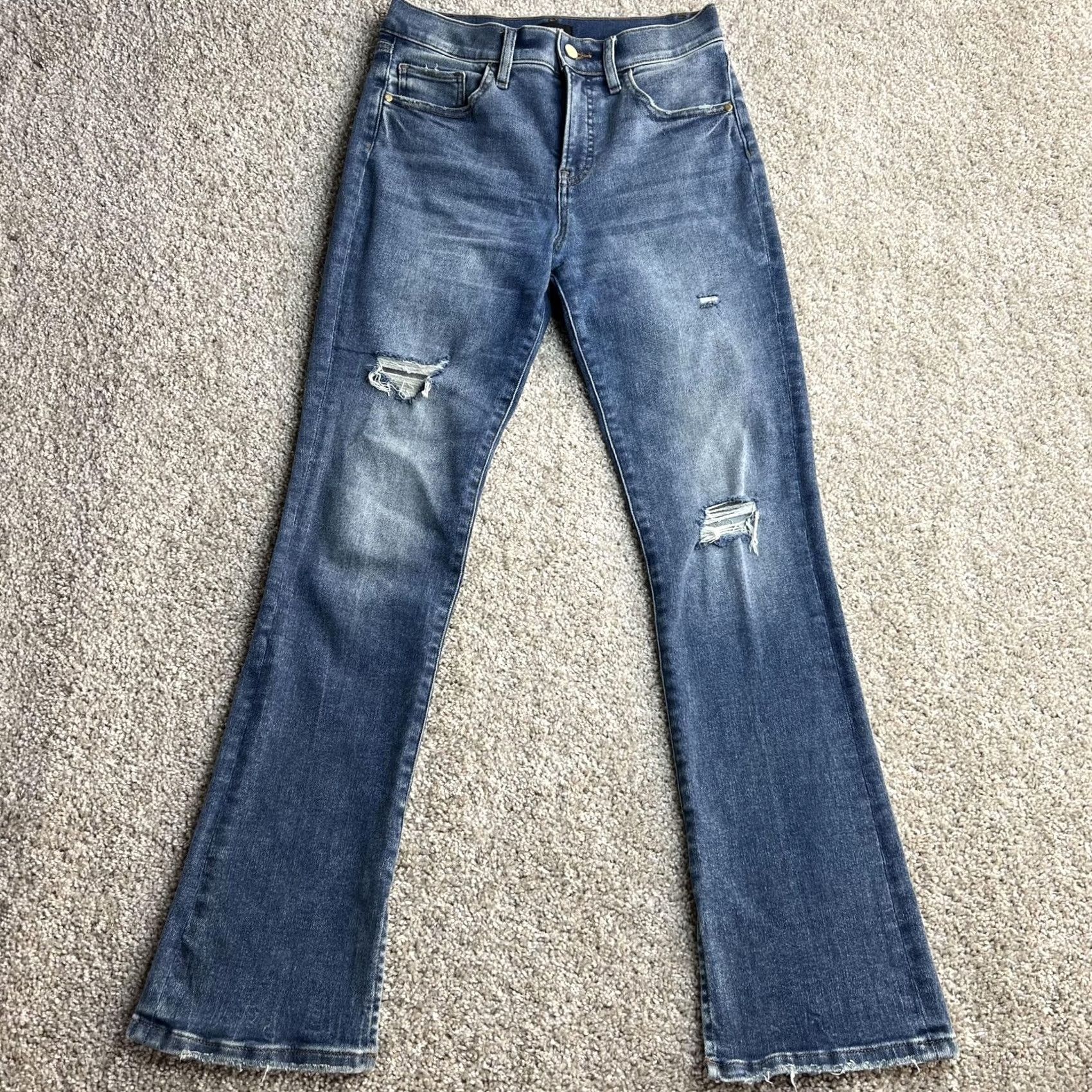 Express Express Skyscraper Bootcut Jeans Womens 6R Medium Wash Mid Rise Distressed Denim Size 28" / US 6 / IT 42 - 3 Thumbnail