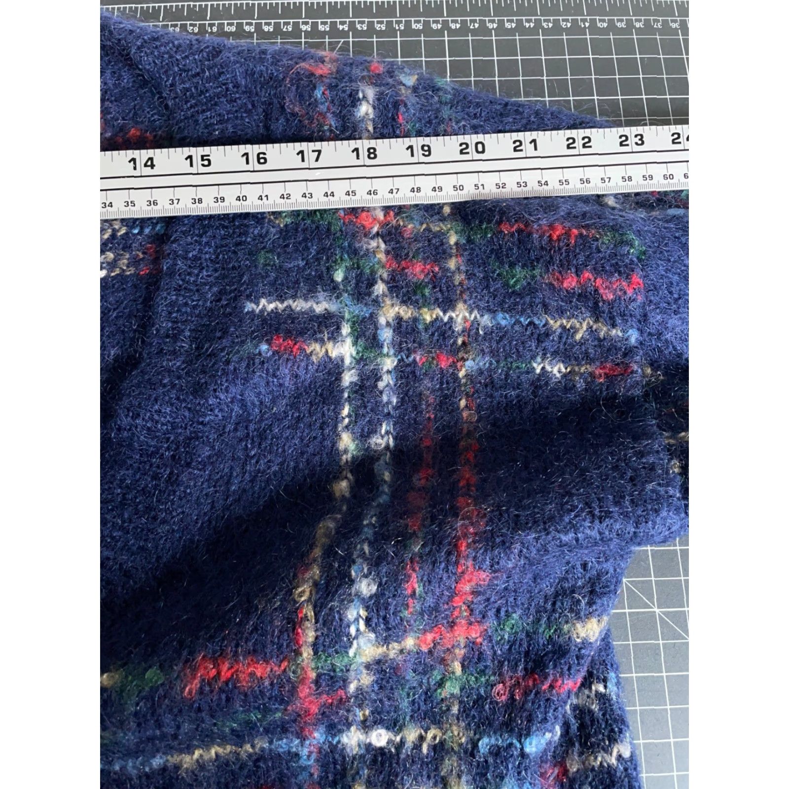 Vintage VINTAGE ID Distinction Cardigan Sweater Dark Blue Check Mohair Blend Women's Medium 90s Retro Knit Shoulder Pads Button Front Knitwear Size M / US 6-8 / IT 42-44 - 7 Thumbnail