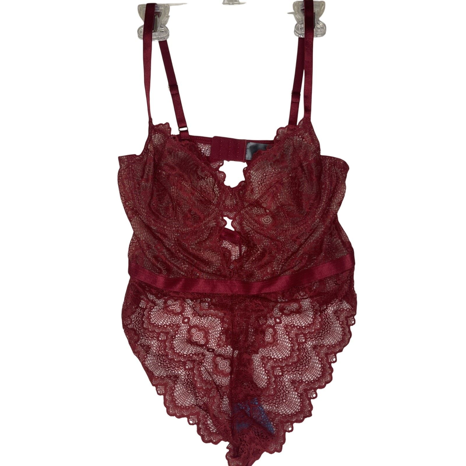 Asos ASOS Bodysuit Burgundy Satin Mesh Lace -US size 10-NWOT Size ONE SIZE - 2 Thumbnail