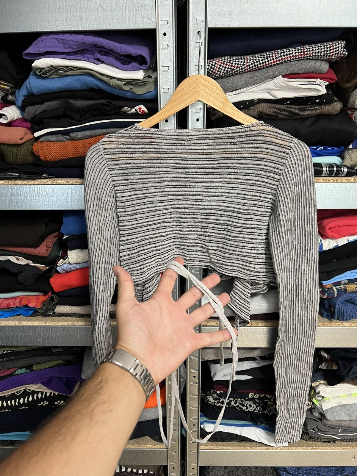 Sarah Pacini Sarah Pacini Boho Wrap Cardigan Light Knit Top Italy Striped Size ONE SIZE - 6 Thumbnail