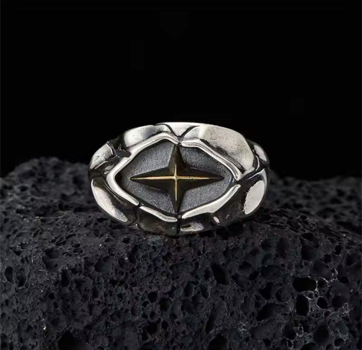 Jewelry Classic Star Pattern Explosion Crack Stone Pattern Ring Size ONE SIZE - 4 Thumbnail