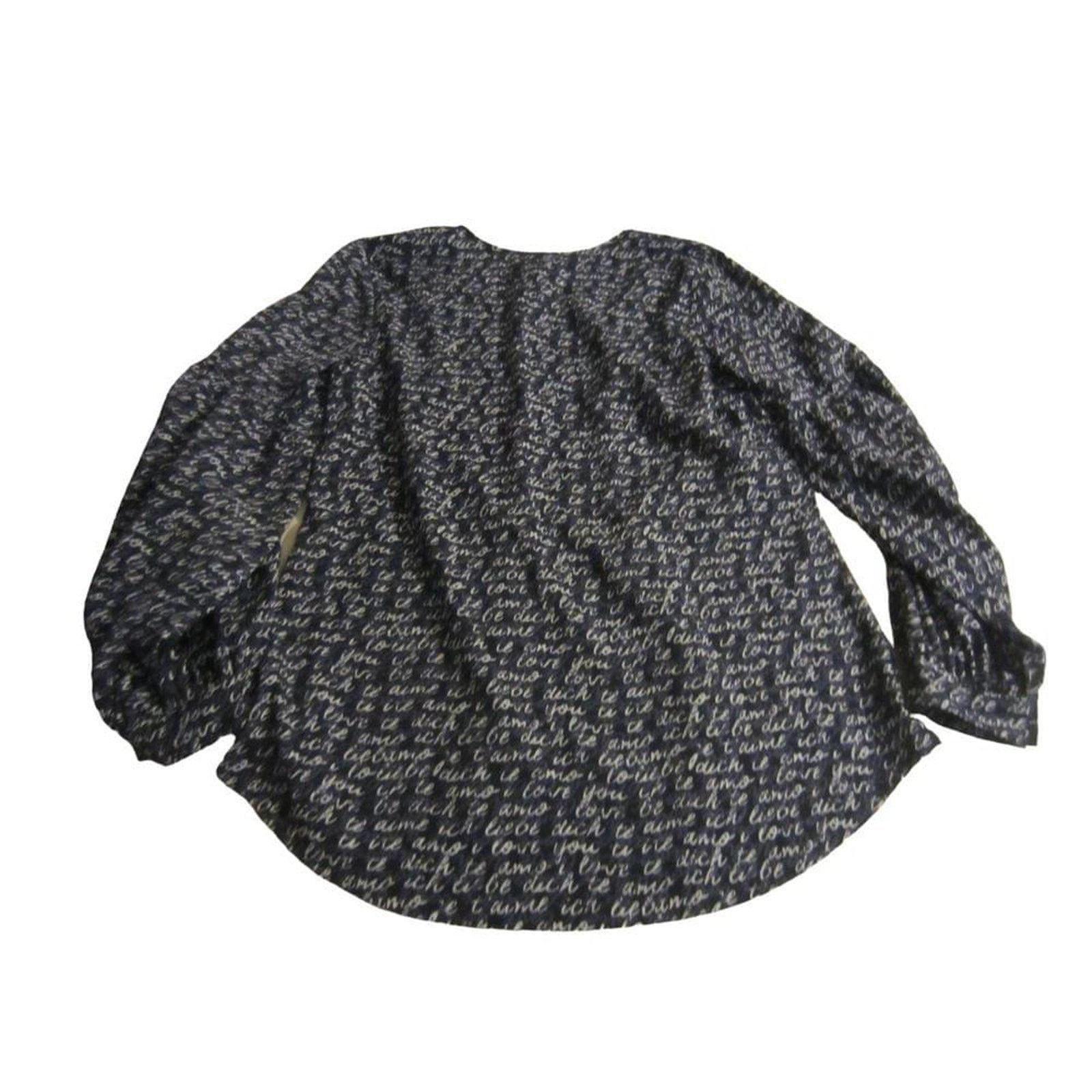 Other Boho Script Print Balloon Sleeve Navy Blouse Cabi Size M Size M / US 6-8 / IT 42-44 - 7 Thumbnail