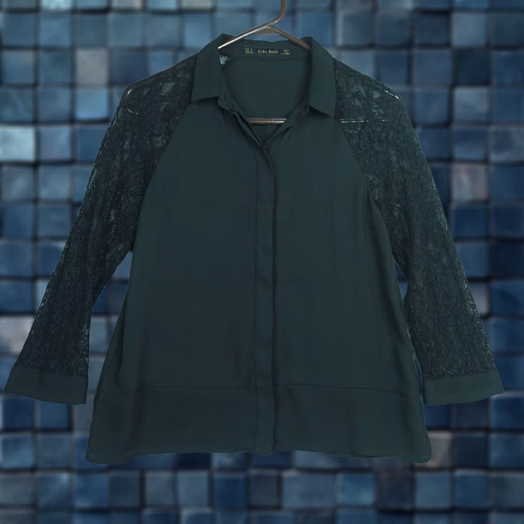 Zara ZARA BASIC Blouse Size S Women's Button Up 2/3 Lace Sleeve Size S / US 4 / IT 40 - 1 Thumbnail