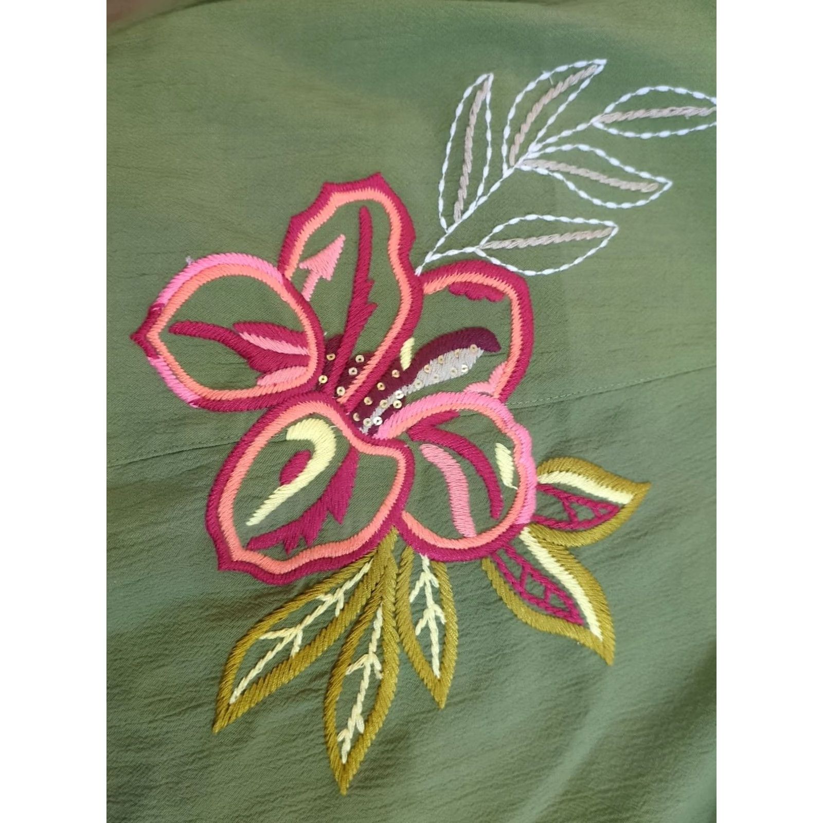 Vintage Koret Skirt Women's Plus Size 14 Green Embroidered Flower Long Skirt Size 36" / US 14 / IT 50 - 4 Thumbnail