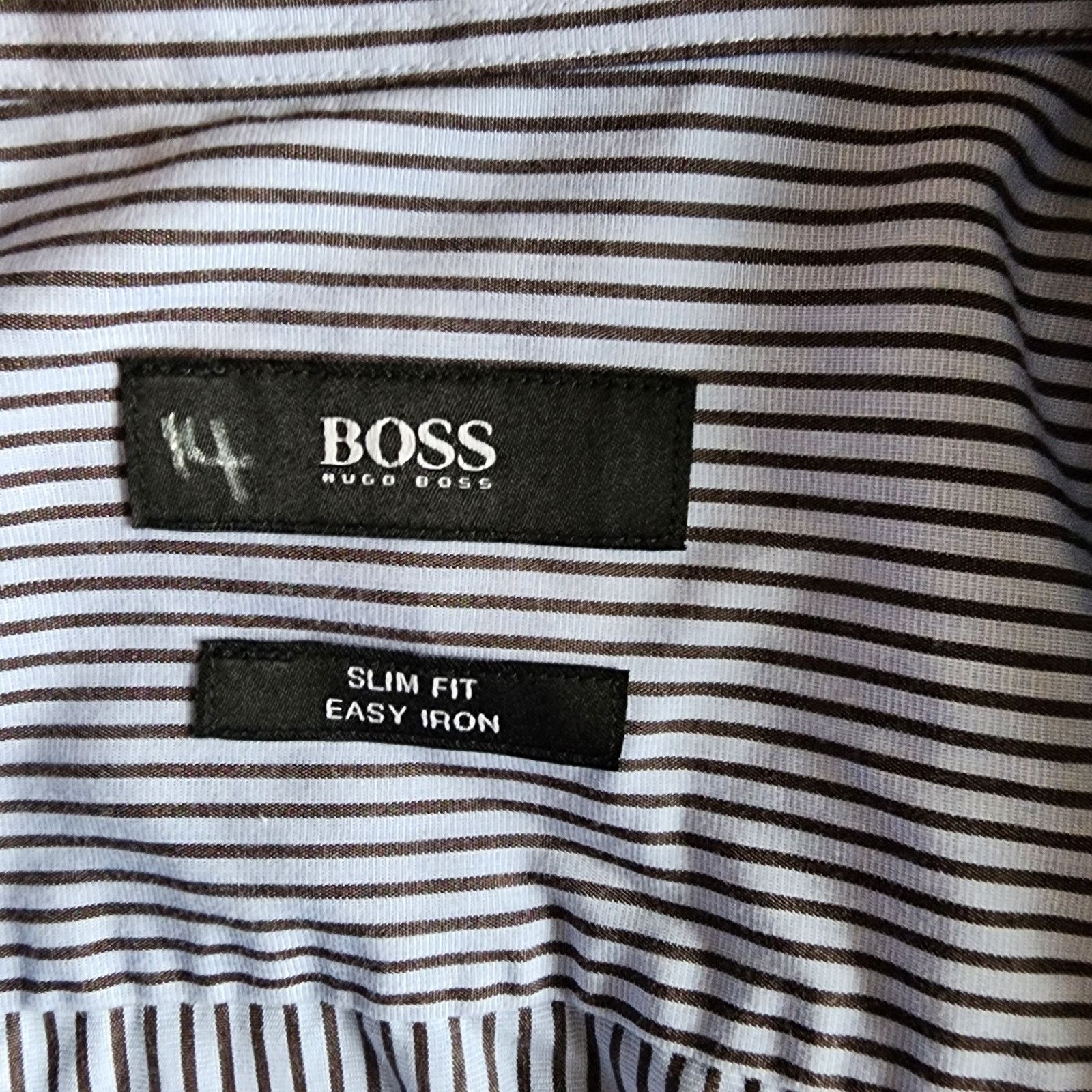 Hugo Boss Hugo Boss Blue White Striped Button-Up 16.5 Slim Fit Size US L / EU 52-54 / 3 - 4 Thumbnail
