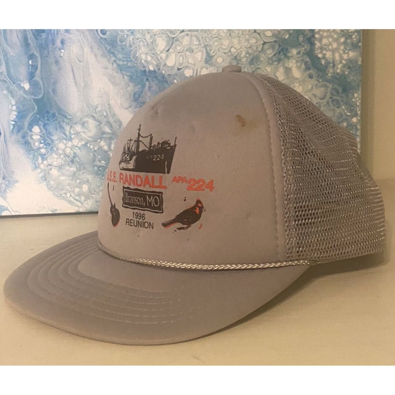 Vintage VINTAGE U.S.S Randall APA 224 Branson, MO Reunion Snapback Hat 1996 Gray Size ONE SIZE - 2 Thumbnail