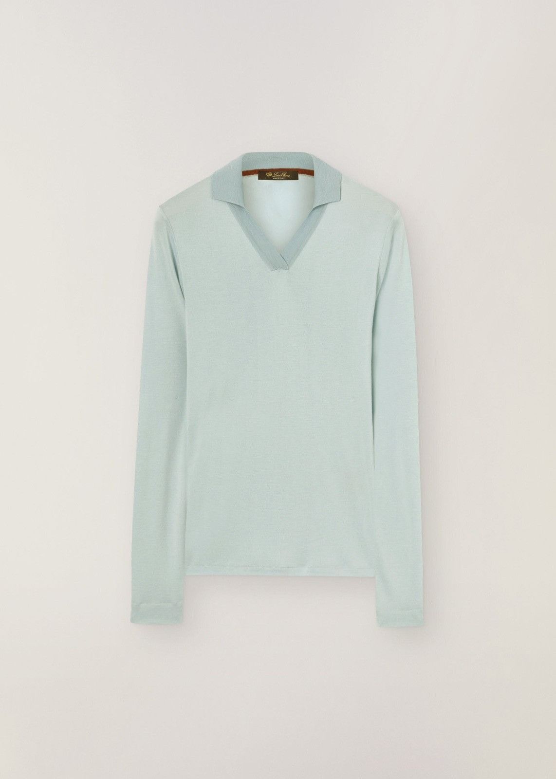 image of Loro Piana O1Loc1C0224 Cashmere Silk Buttonless Polo Shirt Light Blue, Women's (Size XL)