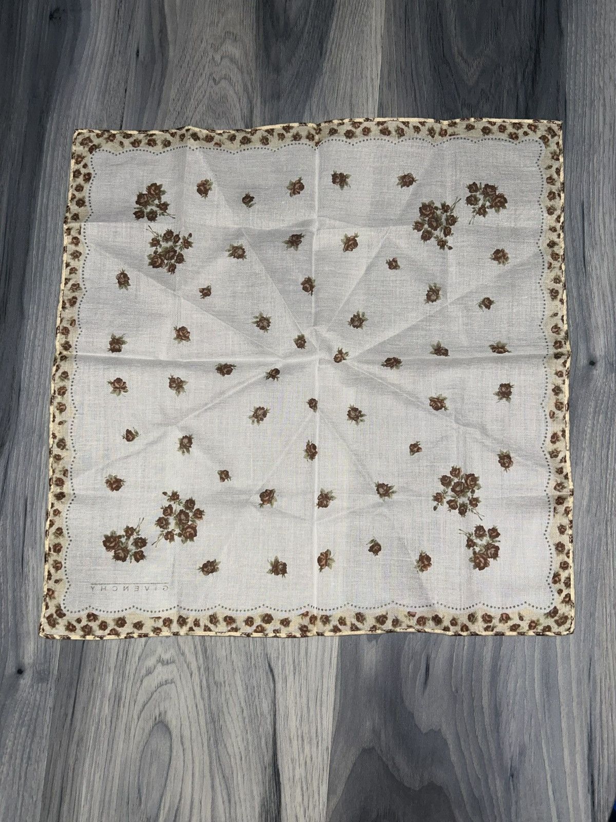 Givenchy Vintage Givenchy Brown Blush Rose Cotton Handkerchief Size ONE SIZE - 10 Thumbnail