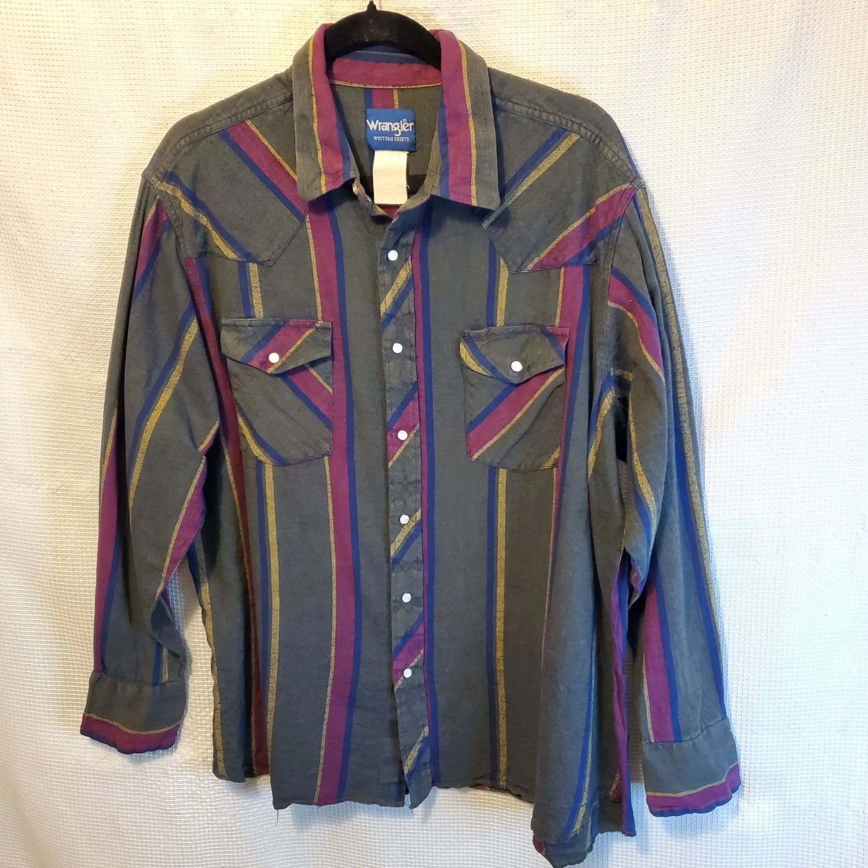 Wrangler VINTAGE Wrangler Blanket Flannel Shirt Men 2XL Blue Striped Pearl Snap Western 90s Cowboy Workwear Shirt Size US XXL / EU 58 / 5 - 2 Thumbnail