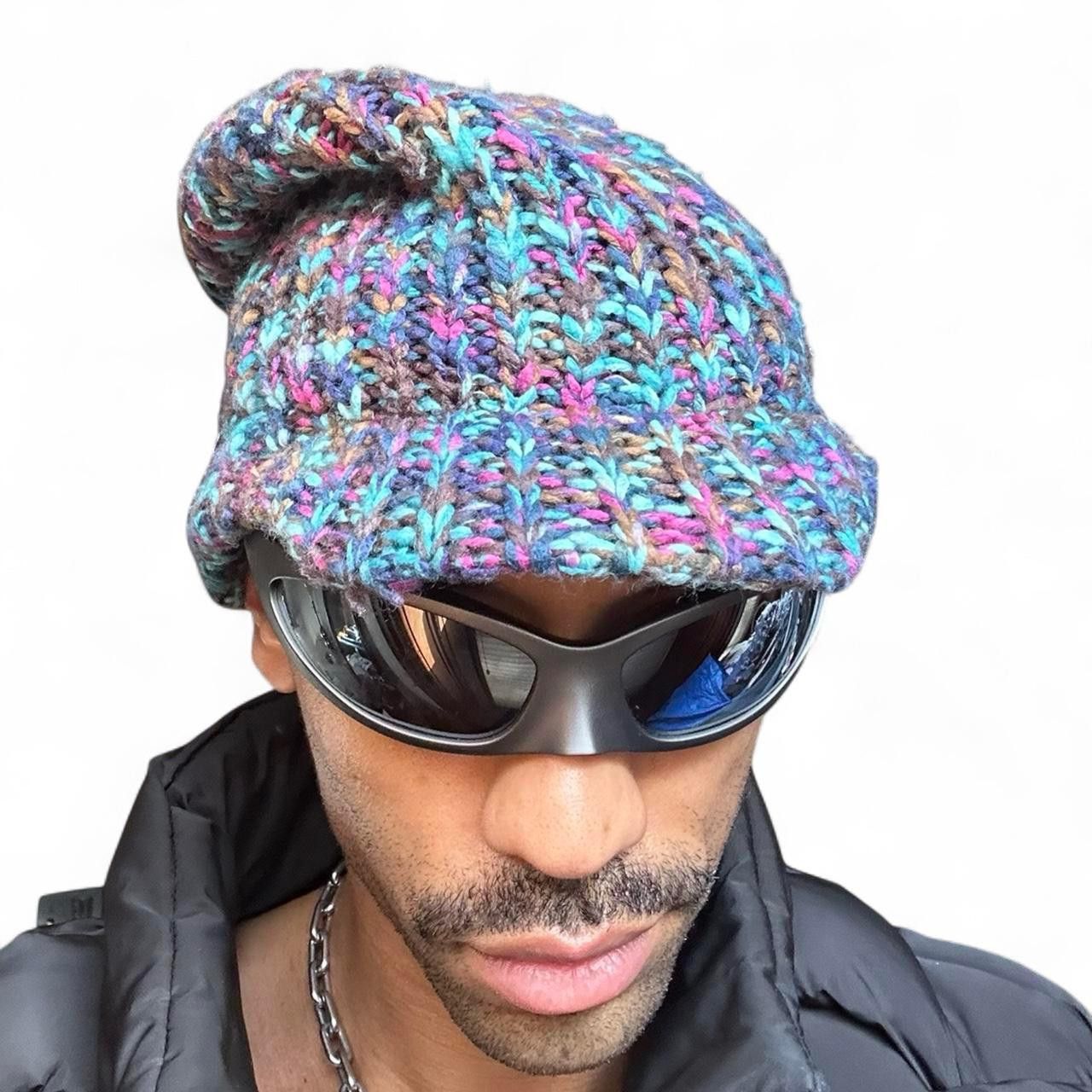 Vintage Vintage Blue & Purple Knit Winter Beanie Size ONE SIZE - 1 Thumbnail