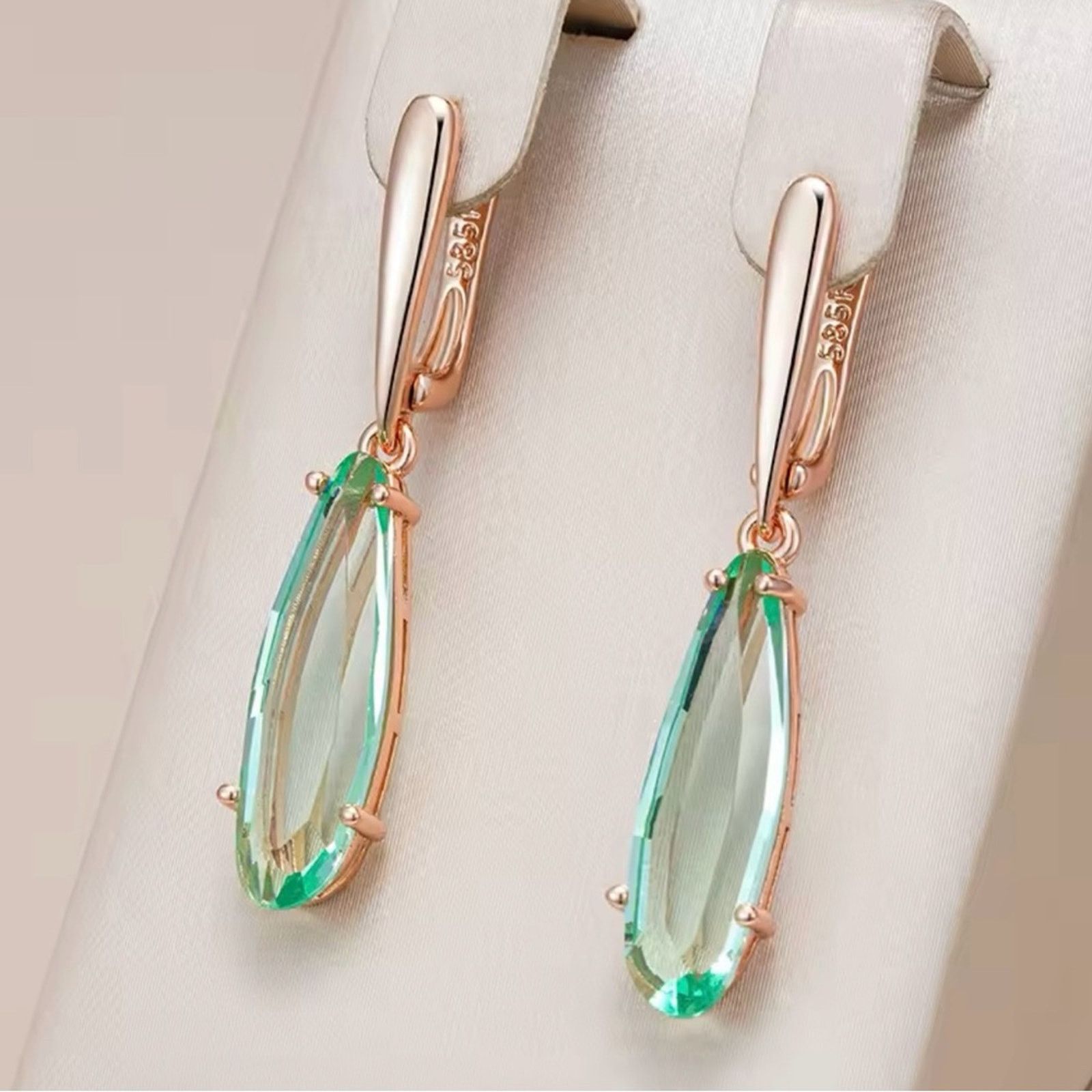 Other Green Stone Long Drop Earrings for Women Geometry Natural Size ONE SIZE - 1 Thumbnail