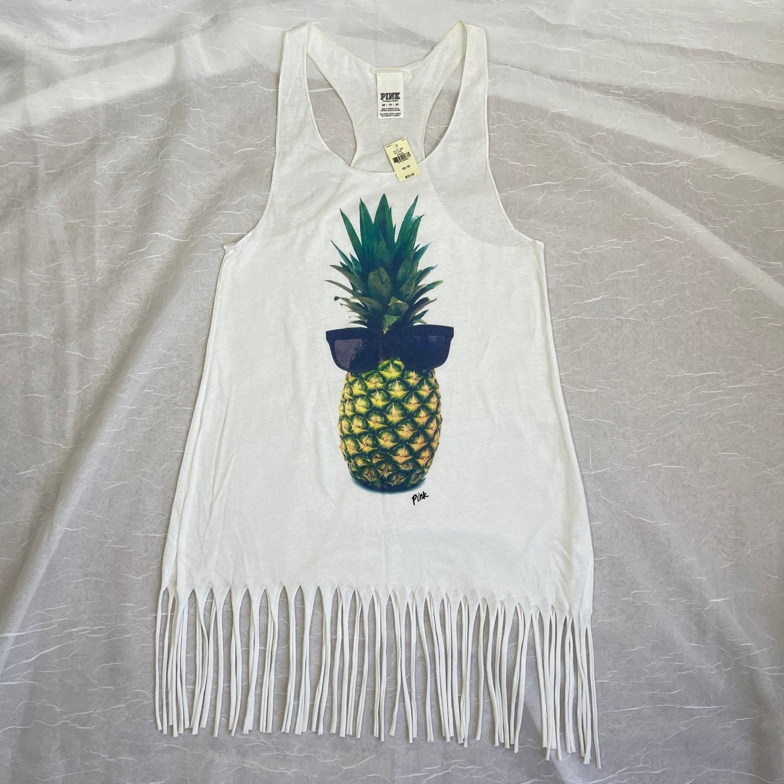 Pink Victoria’s Secret PINK White Fringe Tank Dress Pineapple NWT Size XS / US 0-2 / IT 36-38 - 18 Thumbnail