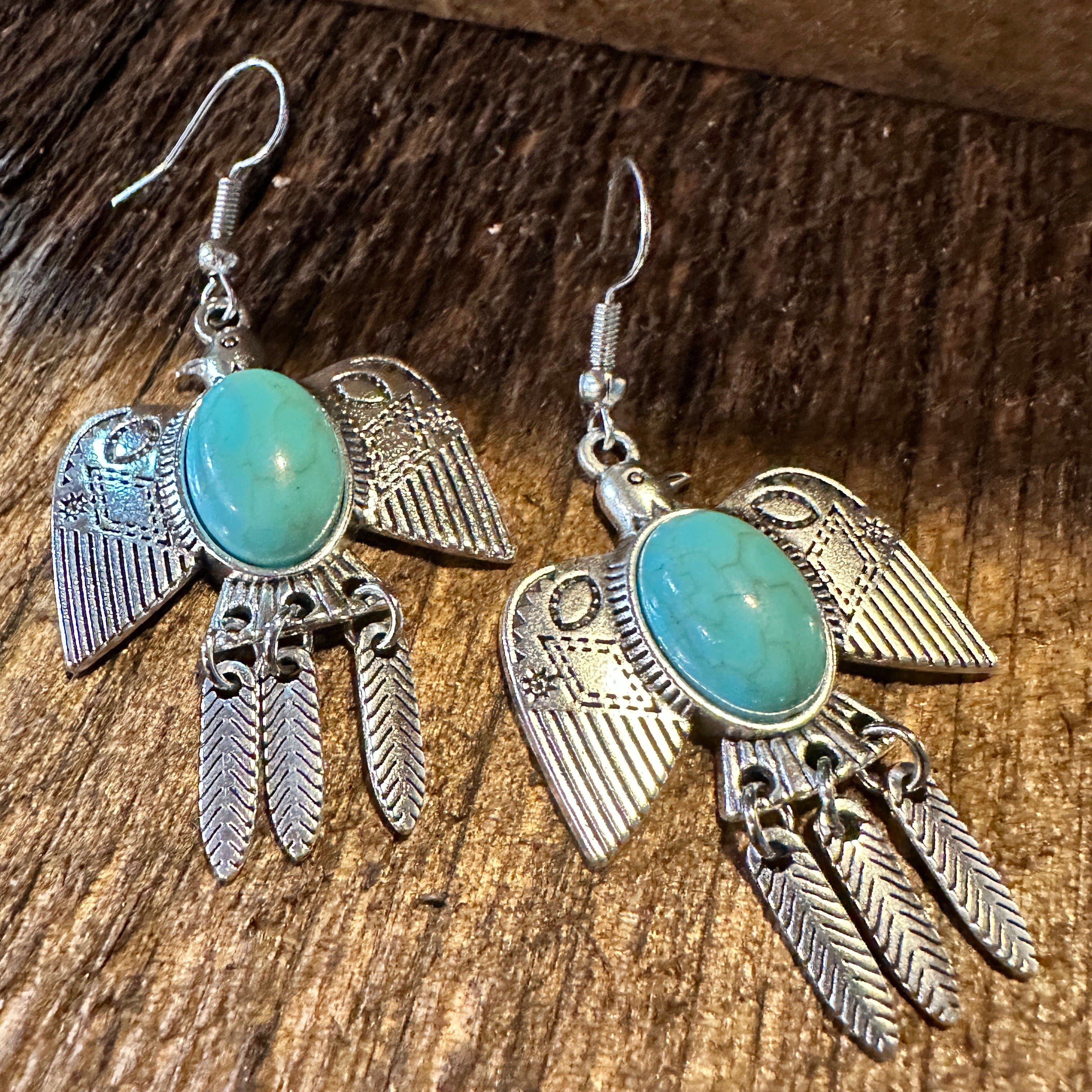 Other Navajo Thunderbird Turquoise Drop Earrings with Silver Plati Size ONE SIZE - 6 Thumbnail