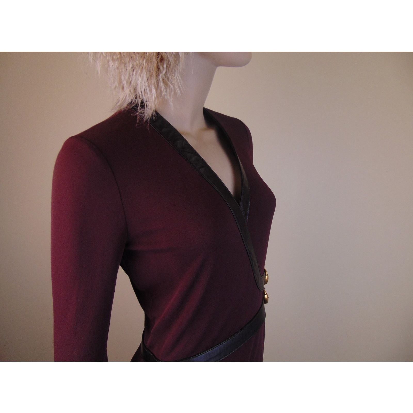 Gucci GUCCI BURGUNDY VISCOSE LEATHER BELTED BUCKLES DRESS 40 IT Size S / US 4 / IT 40 - 11 Thumbnail