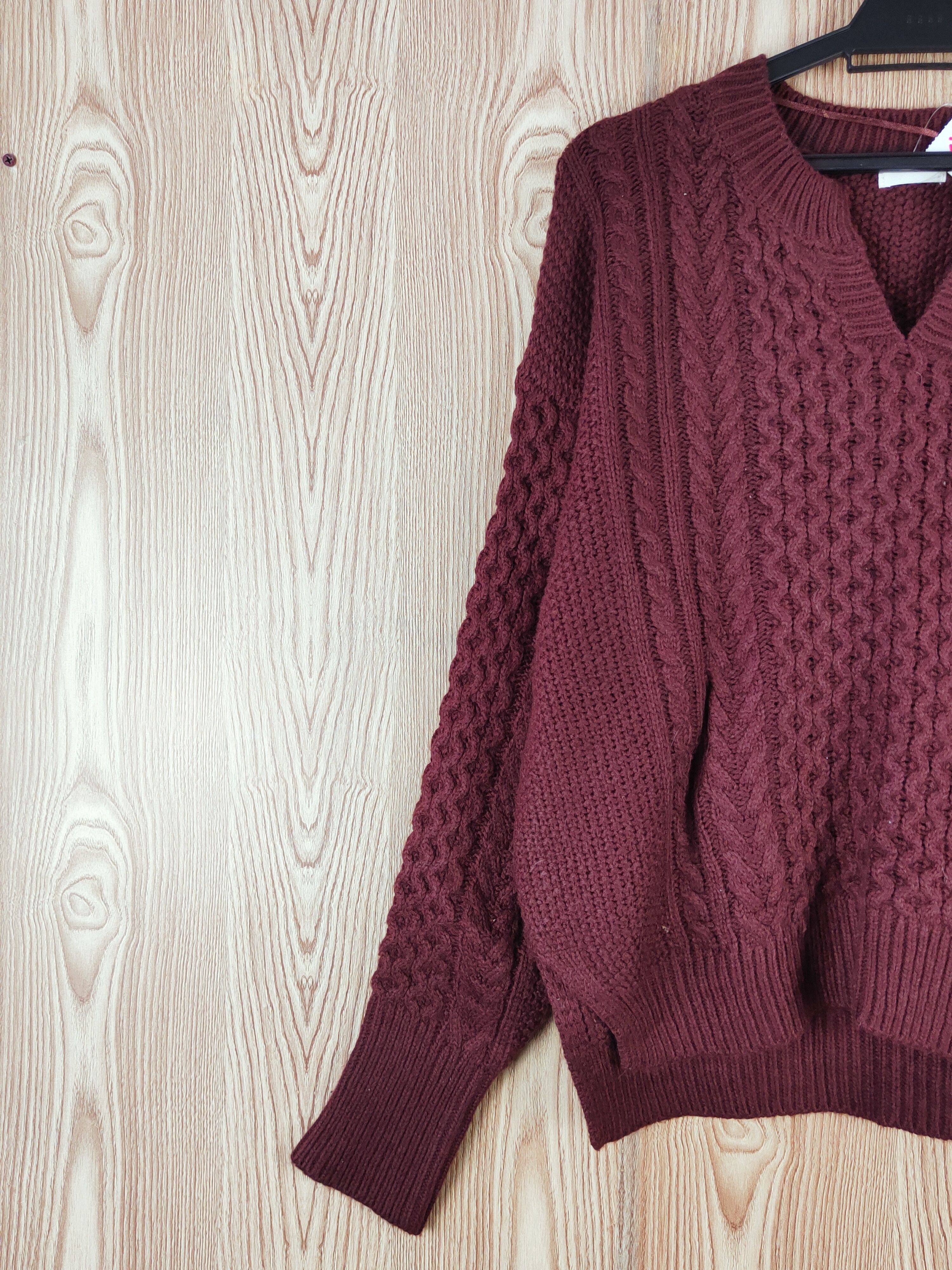 Aran Isles Knitwear × GU × Japanese Brand GU Maroon cable Knitwear Sweatshirts #W731 Size L / US 10 / IT 46 - 3 Thumbnail