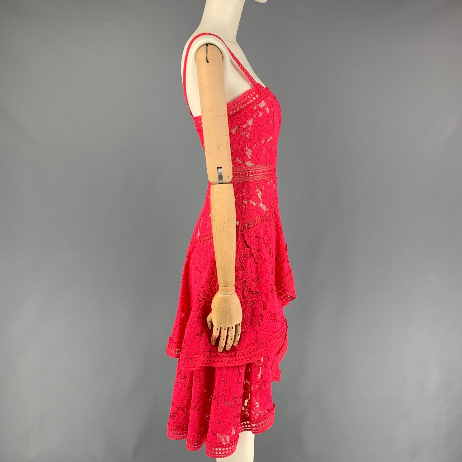 Alice + Olivia ALICE + OLIVIA Raspberry Cotton Nylon Lace A-Line Dress Size XS / US 0-2 / IT 36-38 - 3 Thumbnail