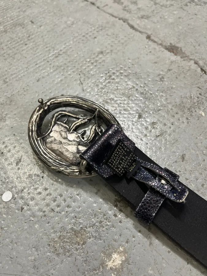 Designer × Roberto Cavalli × Vintage 2000s Cavalli Pave Crown Buckle Blue Aura Leather Belt Size ONE SIZE - 8 Thumbnail