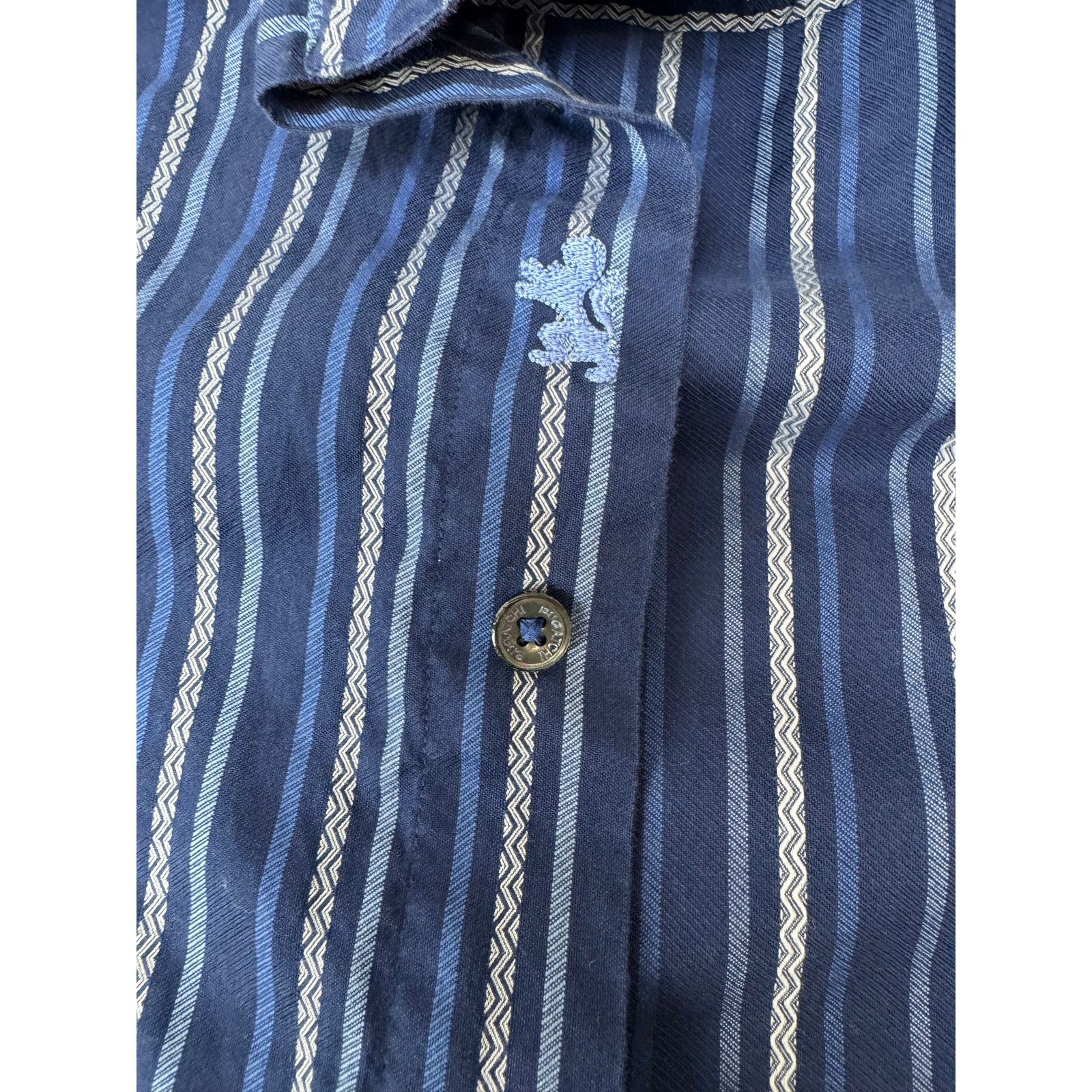 BUGATCHI Bugatchi Uomo Dress Shirt Button Stripes Blue - Men's Large Size US L / EU 52-54 / 3 - 6 Thumbnail