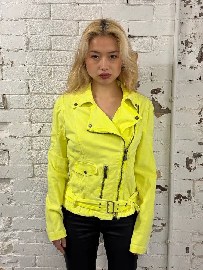 Versace Versace Provocative Yellow Asymmetric Zip Biker Jacket Size S / US 4 / IT 40 - 1 Thumbnail