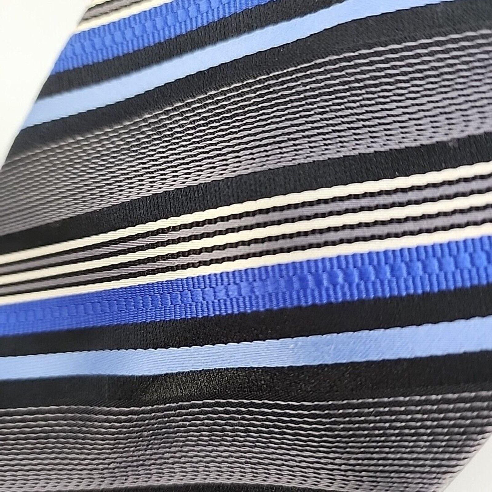 Other Ertu Silk Necktie Classic Blue-Silver-Black Stripes Like New Size ONE SIZE - 4 Thumbnail