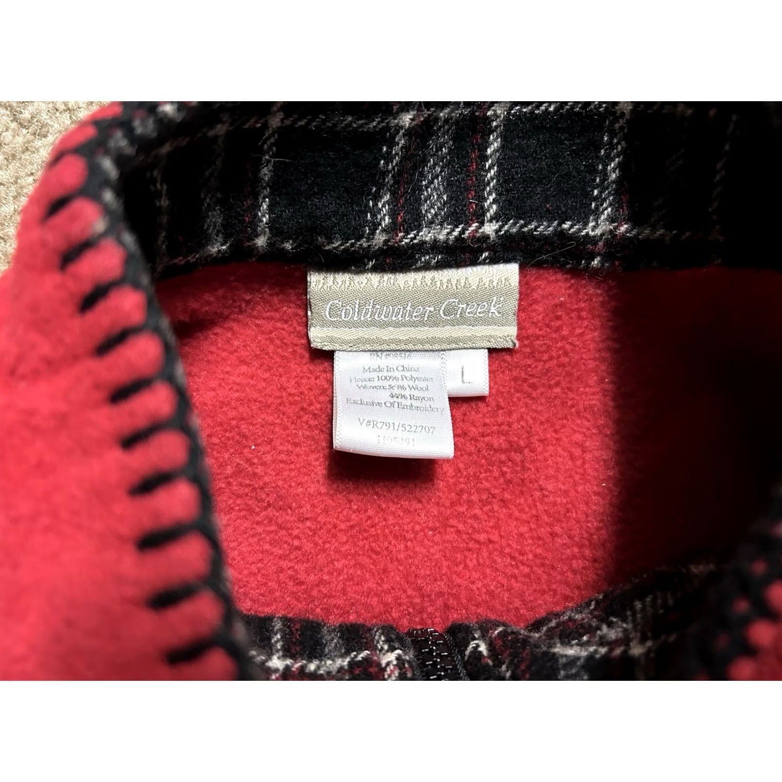 Coldwater Creek VINTAGE Coldwater Creek Red Fleece Plaid Moose Quarter Zip Pullover Top Womens Large Sweater Size L / US 10 / IT 46 - 4 Thumbnail