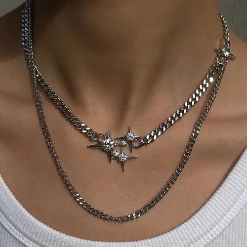 Jewelry Crystal Star Titanium Steel Necklace Size ONE SIZE - 4 Thumbnail