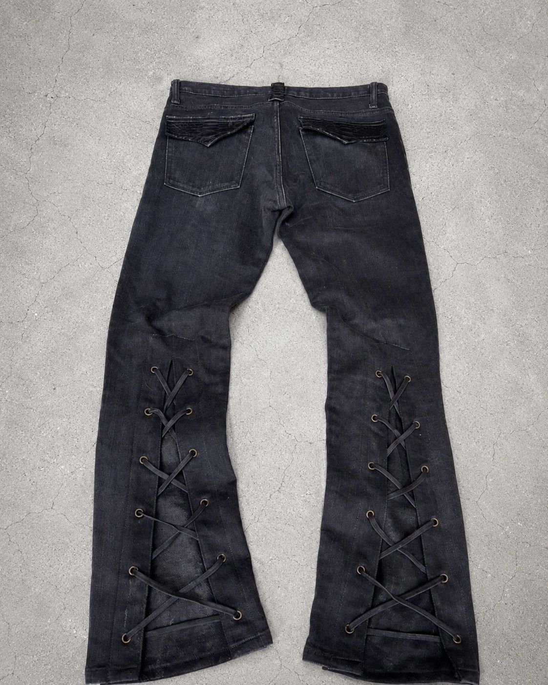 Japanese Brand Wackomaria phyton lace up skinny flare jeans Size US 27 - 2 Thumbnail