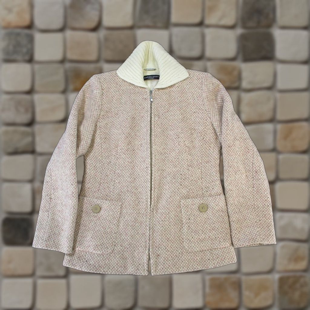 Marina Rinaldi Marina Rinaldi Sweater Womens Knit Wool Collared Full Zip Pink USA 4 Regular Size 4 Wool Knit United States Pattern Solid Size S / US 4 / IT 40 - 1 Thumbnail