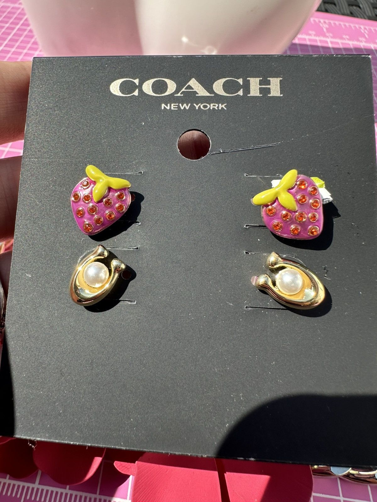 Coach NEW Coach Strawberry & Signature Stud Earrings Set CI887 Size ONE SIZE - 3 Thumbnail